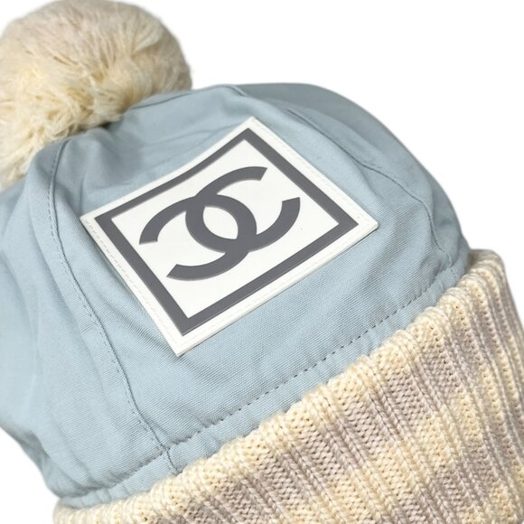 CHANEL Sport Vintage Coco Mark Logo Knit Beanie Winter Ski Hat #M Blue [105001] - Picture 5 of 13